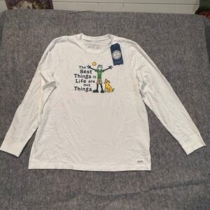 Life is Good Mens XL White Long Sleeve Crusher Tee Jake and Rocket Graphic NWT